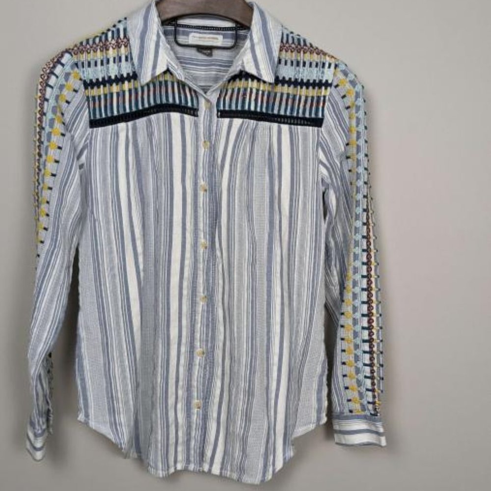 Anthropologie Pilcro Embroidered Long Sleeve Button Up Blouse Top, Size M